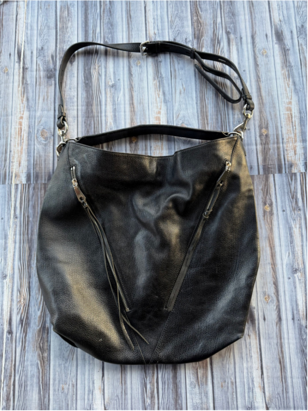 Rebecca Minkoff Moto hobo bucket bag black pebbled Leather purse 
Hobo